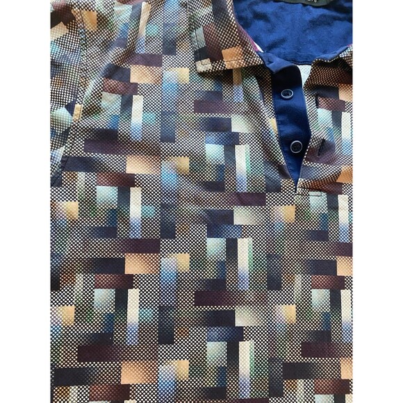 Bugatchi Men’s Large Polo Shirt Multicolor Geometric Cotton Knit Retro Style - Picture 3 of 6